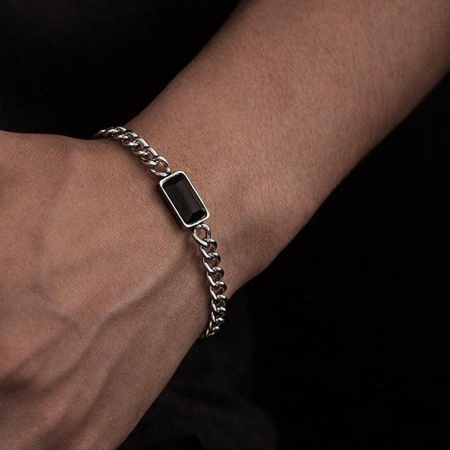 Titanium Steel Chain Bracelet with Black Stone