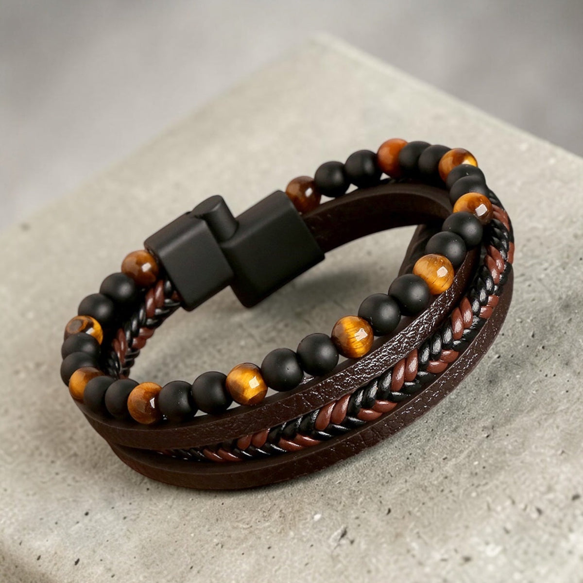Tiger Eye & Obsidian Bracelet