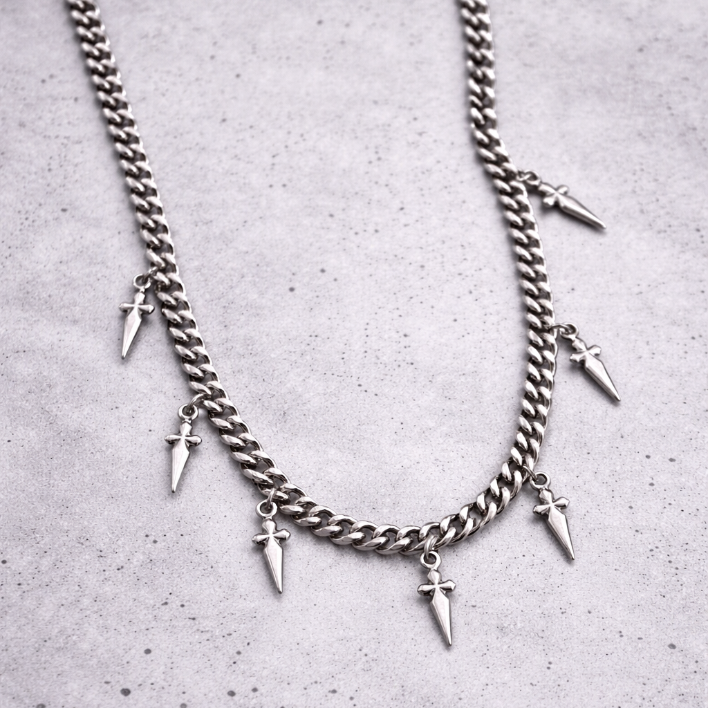 Cuban Link Chain Necklace with Cross Charms