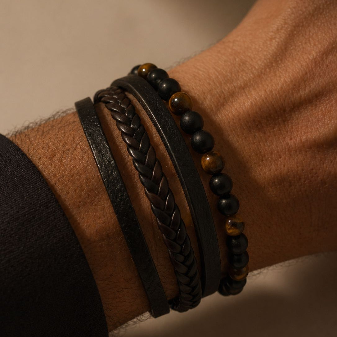 Tiger Eye & Obsidian Bracelet